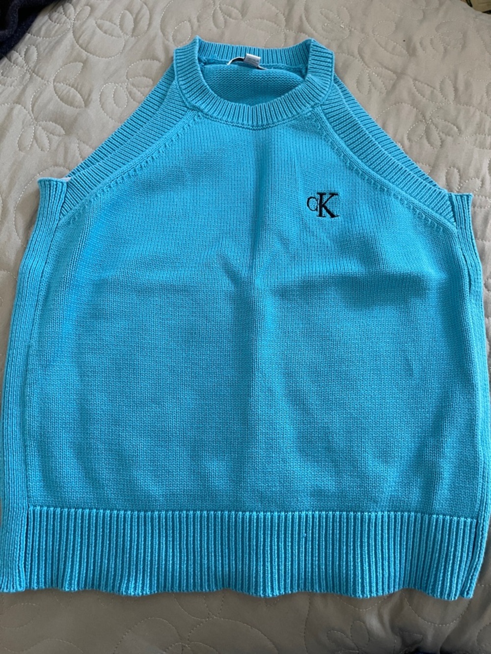Calvin Klein Turquoise Sleeveless Knit Shell with CK Logo